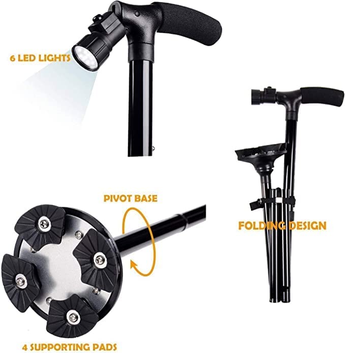 Walking Stick, Ohuhu LED Folding Walking Cane Walking Stick With Adjustable LED Lights Carrying Bag For Men/Women - BeesActive Australia