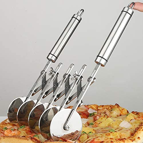 5 Wheel Pastry Cutter with Handle Stainless Steel Double cutter Adjustable Pizza Slicer Multi-Round Dough Cutter Roller (silver) Silver - BeesActive Australia