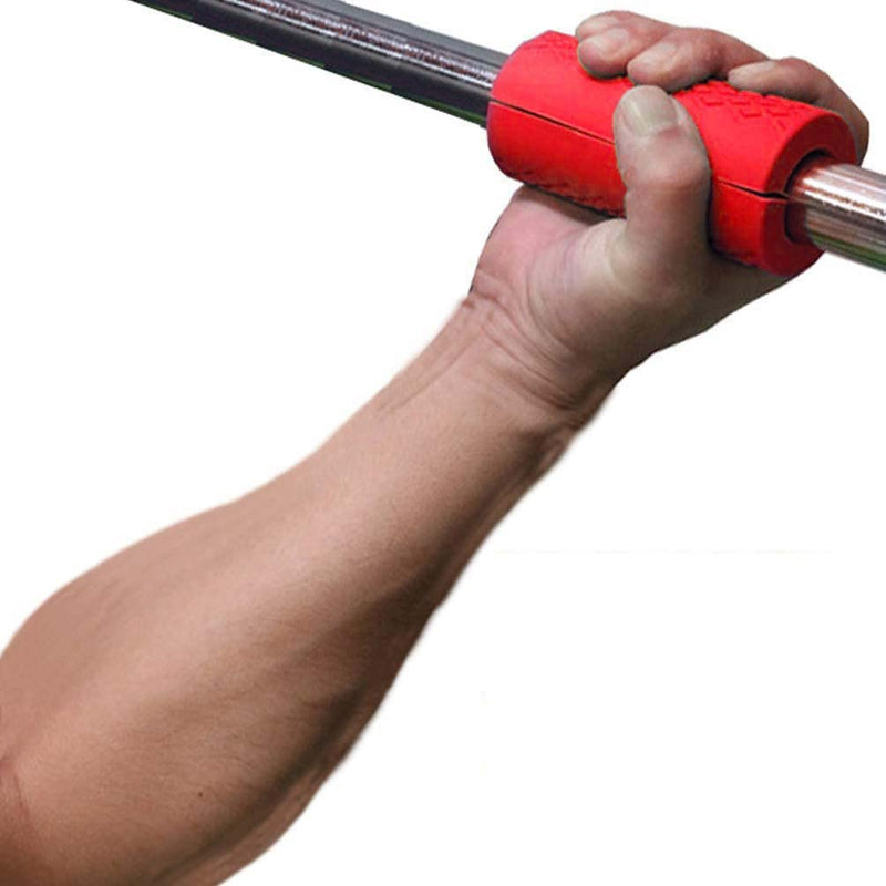 IADU Barbell Thick Bar Grips - Weightlifting Bar Grips Standard Dumbbell Handles Stress Relieve Barbell Hand Protector, Pair of Pull Up Tape Arm Blaster Adapter for Sports Workout (Red) - BeesActive Australia