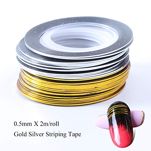 JIAHAO 2Pcs Gold/Silver Rolls Striping Tape Line Nail Art Tips Decoration Sticker - BeesActive Australia