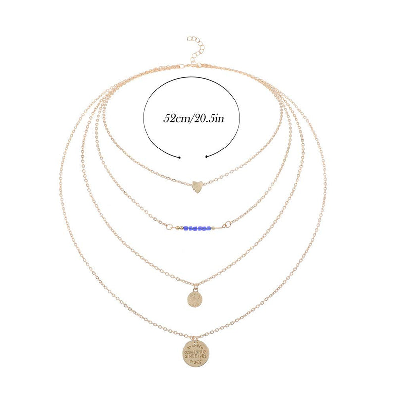 Jovono Gold Boho Multilayered Necklaces Coin Heart Pendant Jewelry Necklace Chains for Women and Girls - BeesActive Australia