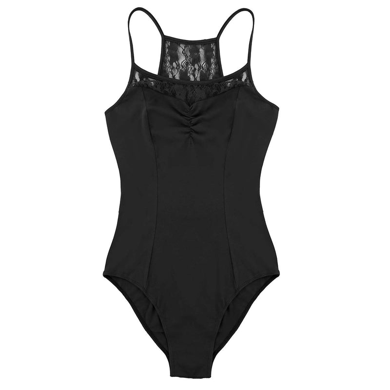 [AUSTRALIA] - iiniim Women's Camisole Spaghetti Straps Leotard Ballet Dance Criss Cross Lace Back Bodysuit Medium Black 