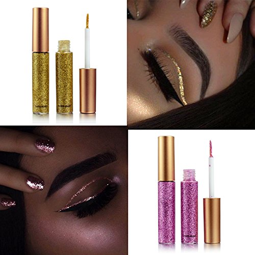 Liquid Glitter Eyeliner 3 Color Metallic Glitter Sparkling Eyeliner Face Eye Cosmetic Glow Shimmer Makeup Glitter Eye Shadow Long Lasting Sparkling Eyeliner Eye Shadow Gold Brown,Silver and Pink 3 Count (Pack of 1) - BeesActive Australia