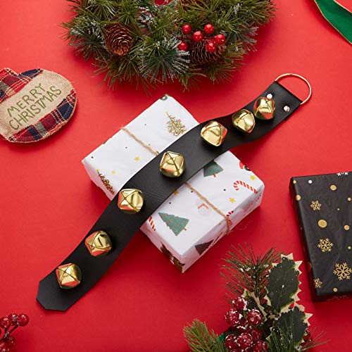 Frienda Hanging Jingle Bells 7-Bell Dog Doorbells for Door Knob Faux Leather Belts Go Outside Dog Bells Christmas Decor and Holiday Home Decorations, 18.7 x 1.8 x 1 Inches Black With Gold - BeesActive Australia