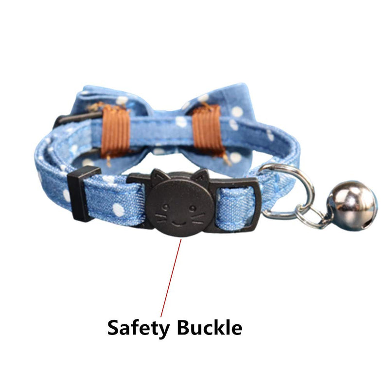 THAIN Cat Collar Breakaway with Bell and Bow Tie Safety Buckle with Name Tag Plaid Pattern Fruit Design Denim Dots Adjustable 7-11 inches for Kitten Cats - BeesActive Australia
