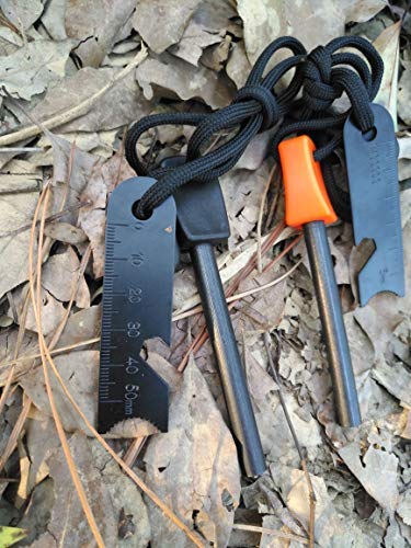 FOSTAR Ferrocerium Alloy Rod Fire Starter, 5/16 Inch Thick Waterproof Fire Steel, Bushcraft Ferro Rod with Easy Grip Handle, Multi-Tool Striker and Paracord Lanyard ( 2PCS, Black and Orange) - BeesActive Australia