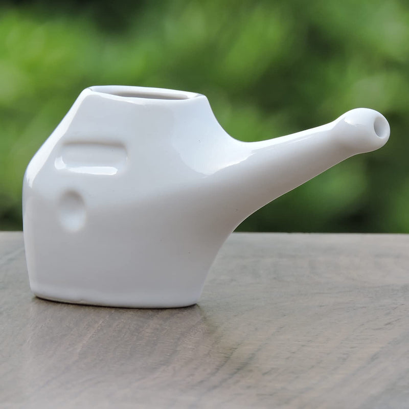 AncientImpex Traveller's Ceramic Neti Pot for Nasal Cleansing with 10 Sachets Neti Salt, White - BeesActive Australia