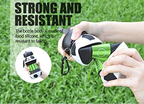 ETHLETICO Collapsible Water Bottles with Carabiner Food Grade Sports Water Bottle for Gift Kids Folding Water Bottle for Hiking, GYM, School, Sports and Travelling 19Oz/550ml BPA Free (Soccer) Soccer Ball - BeesActive Australia