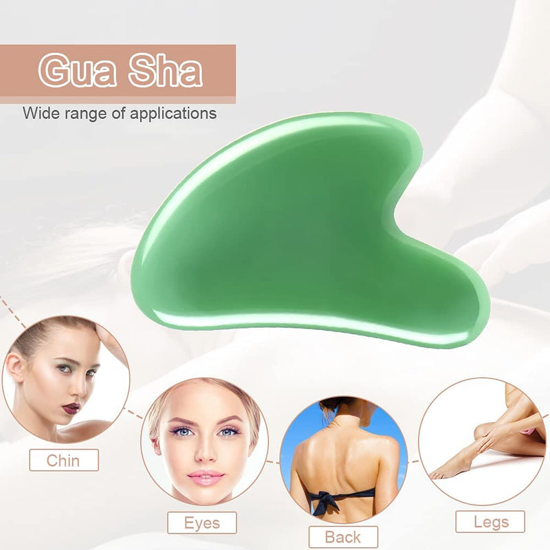 URAQT Gua Sha Board, 2 Pcs Jade Stone Face Scrapping Massager, Guasha Facial Tool, Green Quartz Natural Massage Tool Anti Aging and Wrinkles for Face, Eye, Neck, Body Massage A-green - BeesActive Australia