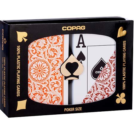 [AUSTRALIA] - Copag 1546 Design 100% Plastic Playing Cards, Poker Size Jumbo Index Orange/Brown Double Deck Set 