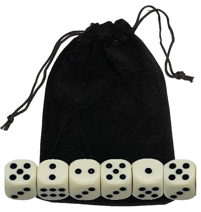 Compact Black PU Leather Dice Tray with Premium Red Felt Lined + (6) Light Ivory Tone Pip Dot Dice + Storage Pouch (Cyber-Deals) - BeesActive Australia