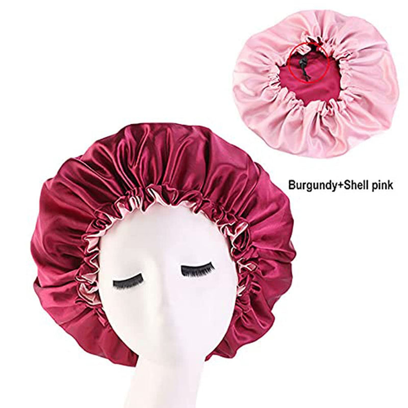 Women Double Layer Satin Bonnet Sleep Cap for Long Curly Hair 2 Color Reversible Adjustable Silky Satin Cap Extra Large (2PC-black+red) 2PC-black+red - BeesActive Australia