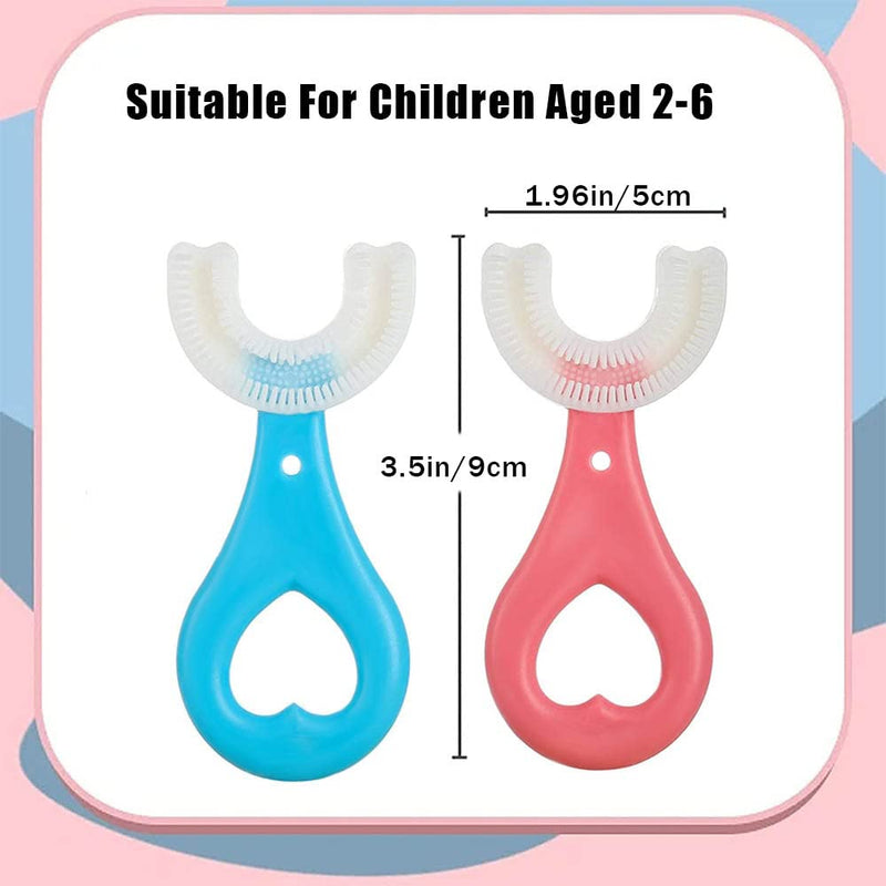 2Pcs Kids Toothbrushes,U Shaped Toothbrush 360°All-Round Cleaning Silicone Teeth Brush for Kids 2-6Years(Blue and Pink） - BeesActive Australia