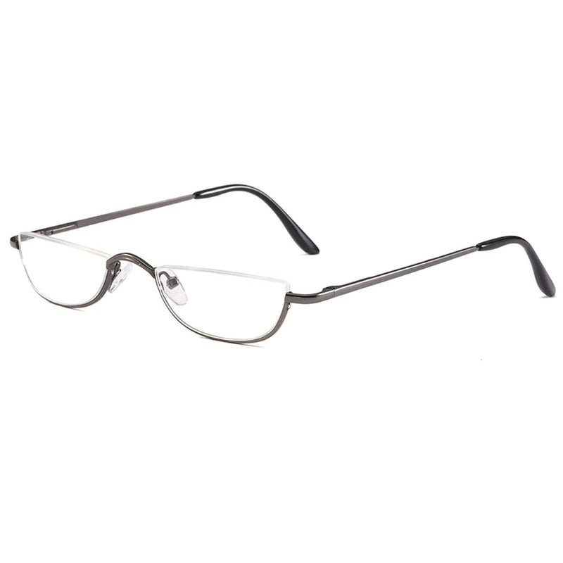 KoKoBin Half Frame Reading Glasses Spring Hinges for Men Women Slim Half Moon Lens Readers Metal Semi Rimless eyewear Black/Gray 3.0 Dioptres - BeesActive Australia