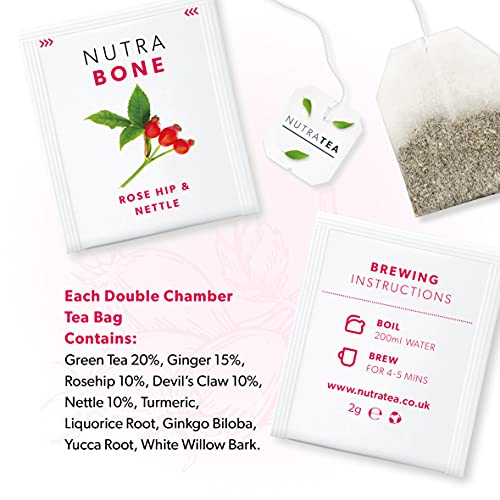 NUTRABONE - Bone Health Tea | Bone Strength Tea - Maintains Bone Density & Joint Care - Includes Ginkgo Biloba, Rosehip & Devil's Claw - 60 Enveloped Tea Bags - by Nutra Tea - Herbal Tea - (3 Pack) 20 Count (Pack of 3) - BeesActive Australia