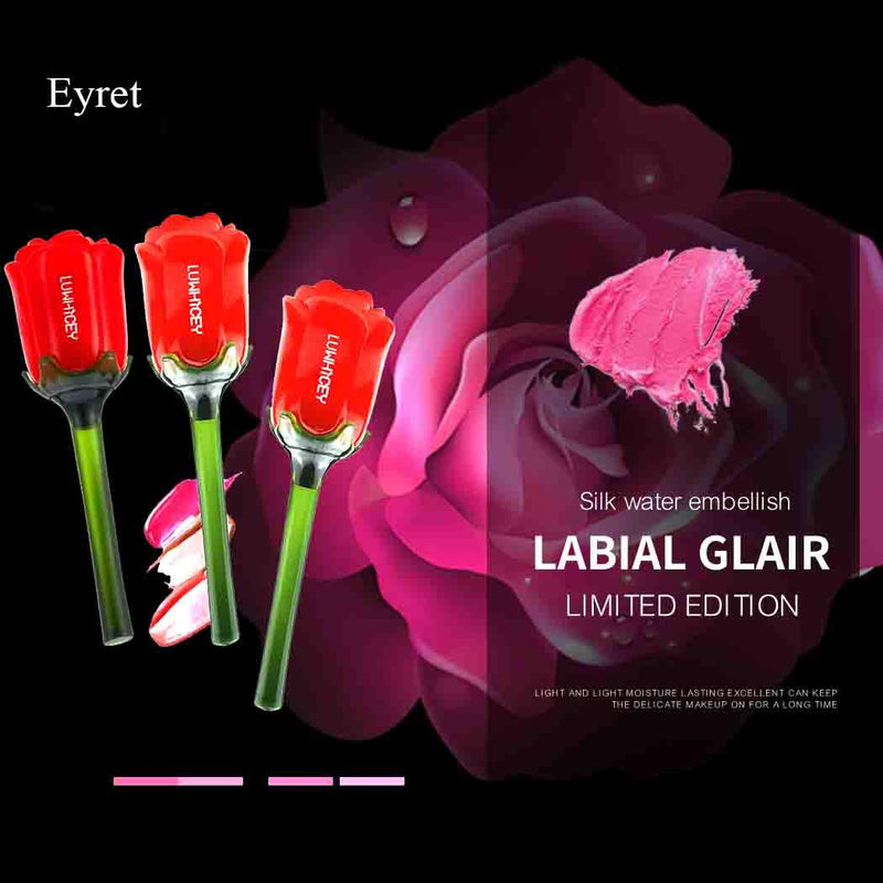 Eyret Glitter Liquid Lipsticks Velvet Long Lasting Lip Glaze Moisturizing Lip Color Valentine's Day Present Rose Flower for Women and Girls(Red 2#) Red 2# - BeesActive Australia