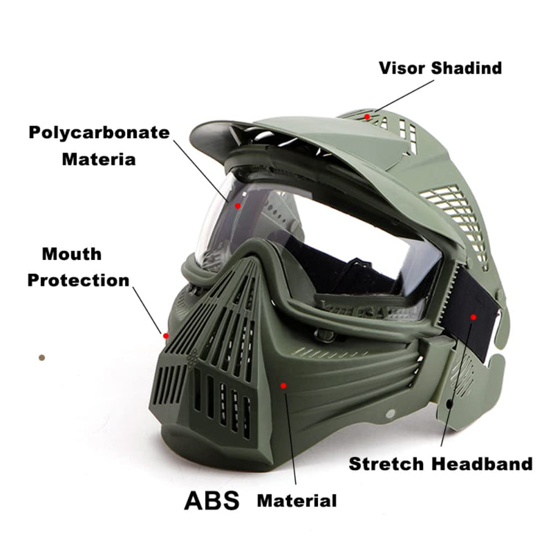 NINAT Airsoft Mask Tactical Masks Full Face with Lens Goggles Eye Protection for Halloween CS Survival Games Shooting Cosplay Mask Black Green Tan Grey Green Mask paintbaL-Gn - BeesActive Australia