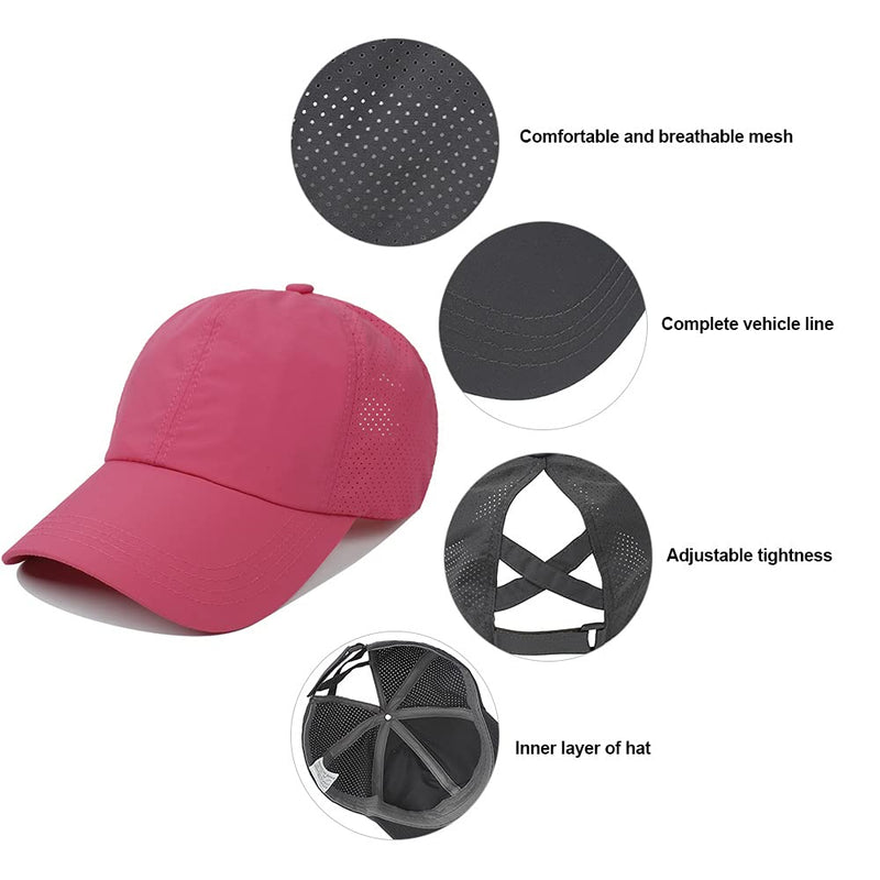FASHIXD Ponytail Baseball Cap for Women Mesh Quick Dry Baseball Hat with Ponytail Hole Rose Red - BeesActive Australia