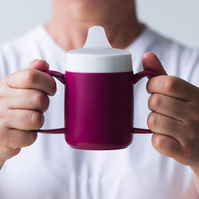 Ornamin Two Handled Mug with Internal Cone 140 ml Blue with Spouted Lid with small opening (model 815 + 806) | drinking aid Single - BeesActive Australia