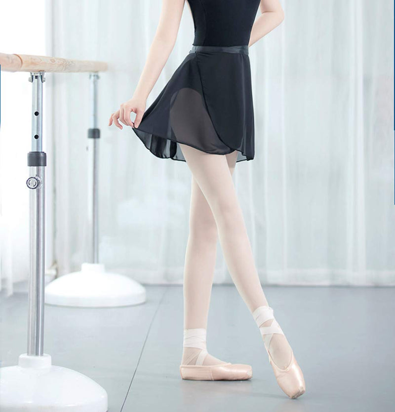 [AUSTRALIA] - NewChao Ballet Chiffon Wrap Skirts Dance Skirts for Women Girls White Black A:black (Self Tie) L(fit for height:5.3-6.2ft) 