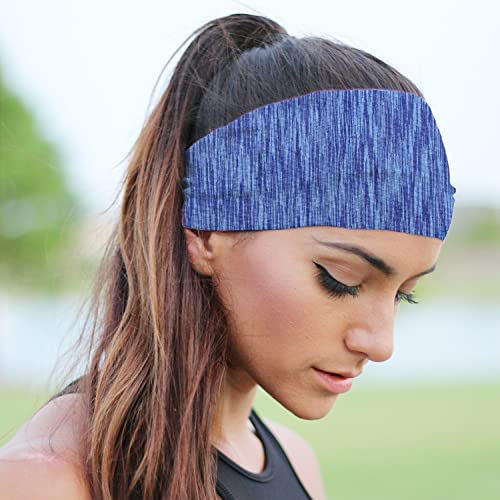 Bondi Band Headbands for Women, 4 Inch Tapered Running Headbands That Stay In Place, Absorbent, Moisture Wicking, Colorful Static Print Royal - BeesActive Australia