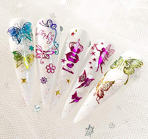 BiBiSi Butterfly Nail Art Decals Sticker Nail Art Supplies Adhesive Sticker 8 Sheets Eros Angel Butterfly Nail Foil Art 3D Luxury Holographic Laser Colorful Butterflies Sticker for Acrylic Nails Colorful Laser - BeesActive Australia