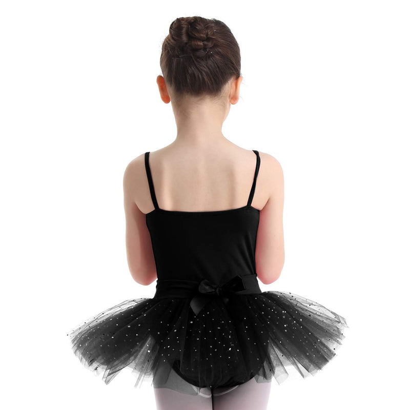 [AUSTRALIA] - inhzoy Tutu Skirted Gymnastic Ballet Dancewear for Girl Sequined Sleeveless Bow Glitter Tulle Leotard Dress Black 8 / 10 