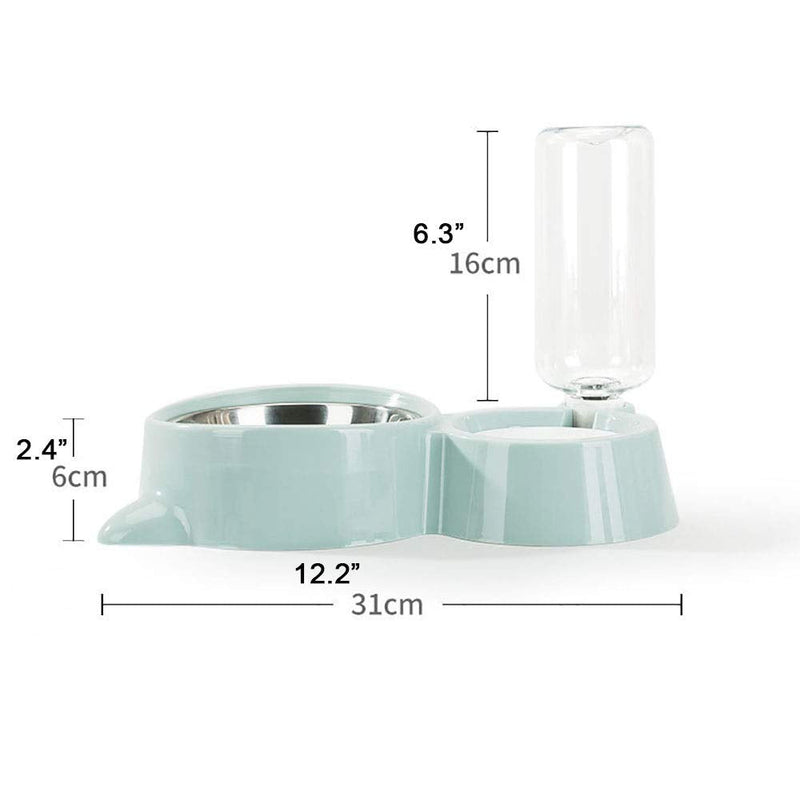 Love Dream Double Cat Water Food Bowls, Stainless Steel Removeable Dog Bowl, Pets Feeder Bowl and Automatic Water Dispenser for Small Medium Dogs Cats Blue - BeesActive Australia