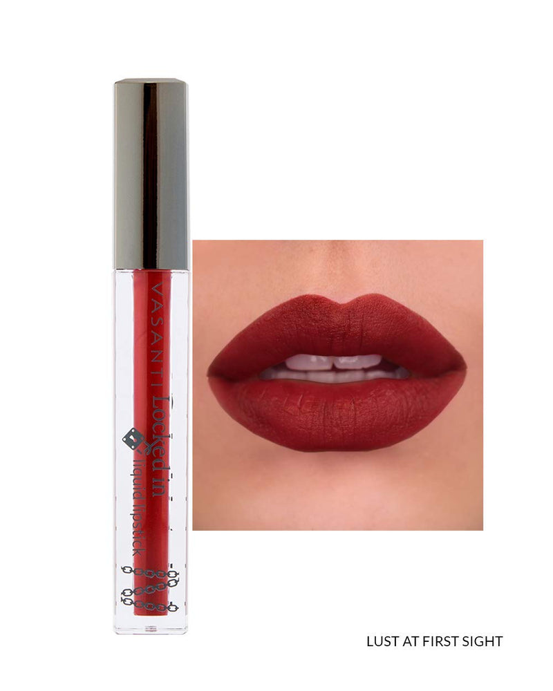 VASANTI Locked in Liquid Lipstick - Lust At First Sight (Rich Red) - Rich Pigmented Smudge-proof Paraben-Free Matte Beauty Makeup Cosmetics Rich Red - BeesActive Australia