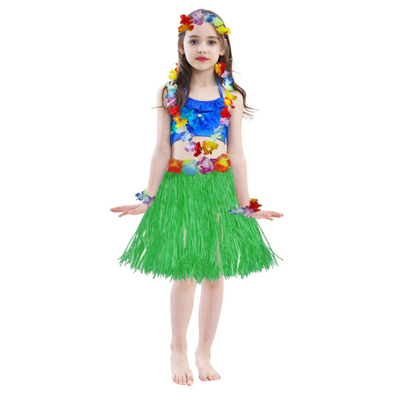 [AUSTRALIA] - Fortuning's JDS Girl's elastic Hawaiian hula dancer grass skirt with flower costume set-green 