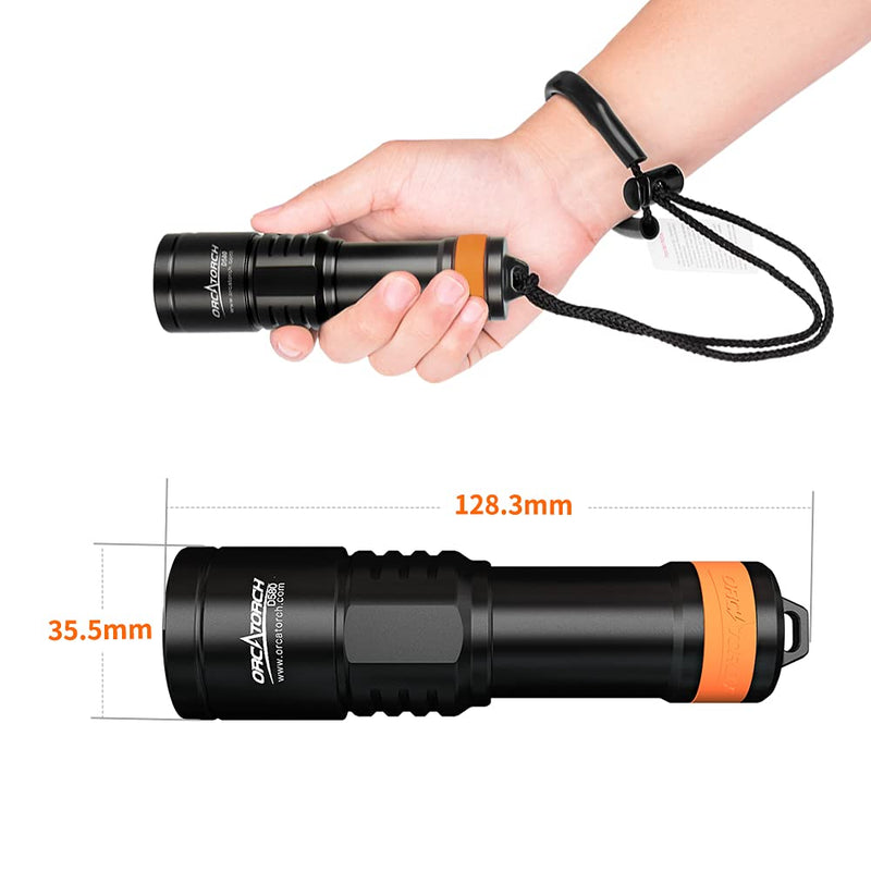 ORCATORCH D580 Scuba Dive Light, Max 530 Lumens Underwater Flashlight with 6 Degrees Narrow Beam, IP68 Waterproof Twist Switch Night Dive Torch, 3 AAA Batteries Included - BeesActive Australia