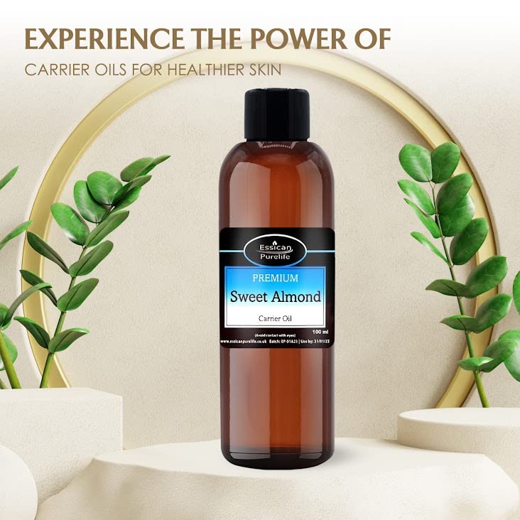 Sweet Almond Oil - Almond Oil for Skin, Hair, Nails, Cuticles, Ears, Face, Body, Stretch Marks, Aromatherapy - Pure & Natural Massage Carrier Oil Cold Pressed, Food Grade, Vegan & UK Made 100 ml (Pack of 1) - BeesActive Australia