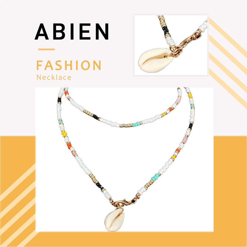 Abien Boho Seed Beaded Necklace Long Shell Pendant Necklace Chain Layered Necklaces Jewelry for Women and Girls - BeesActive Australia