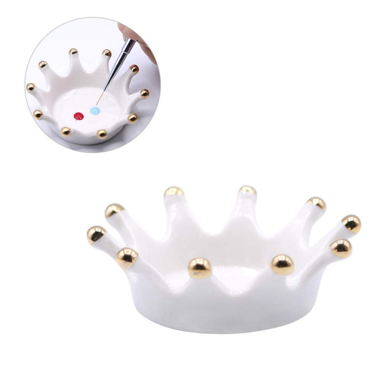 Minkissy Ceramic Nail Art Palette Crown Shape Manicure Palette Color Mixing Pigment Palette Pigment Holder Finger Ring Plate for Art Nail Makeup (White) - BeesActive Australia
