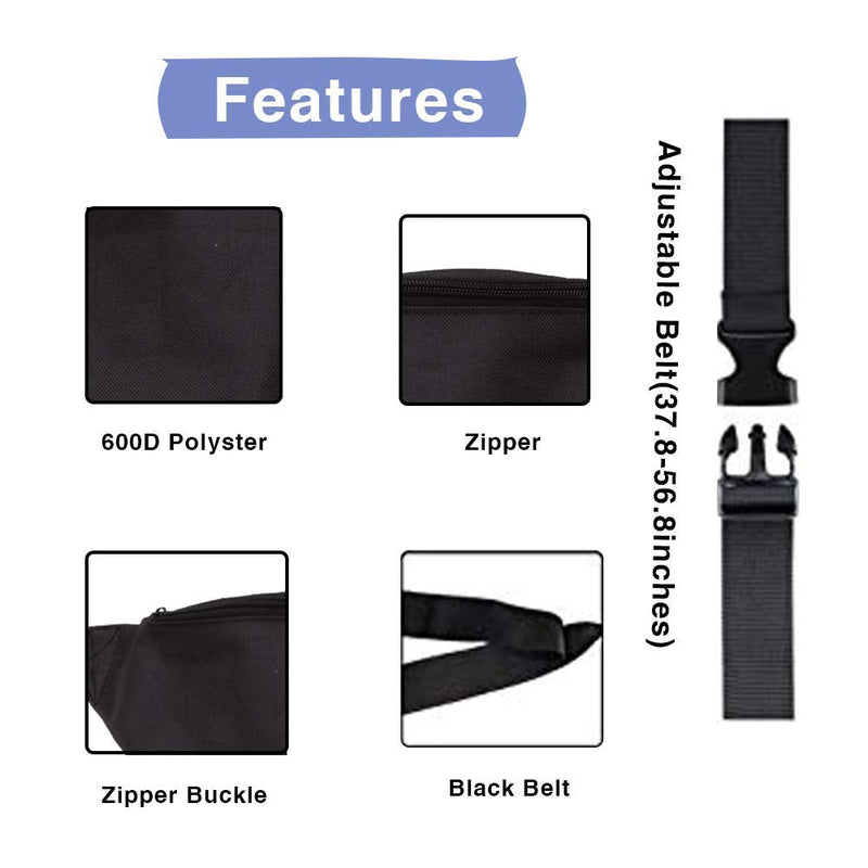 Zip Running Fanny Pack for Women and Men,Canvas Waist Bag with Adjustable Strap for Outdoors Workout Running,Hiking,Traveling,Biking,Rave and Festival 01 Black - BeesActive Australia