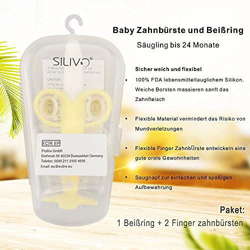 Baby Teether and Toothbrush, 3 in Pack, Silicone Toddler Training Finger Toothbrushes with Storage Case 1 bananas teether+2 finger toothbrush - BeesActive Australia