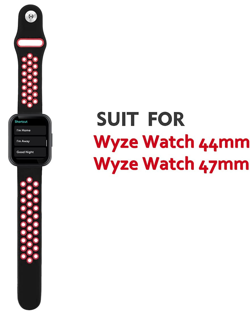 Sport Bands for Wyze Watch, Quick Release Silicone Waterproof Breathable Soft Replacement Strap for Wyze Watch 44mm 47mm Women Men Black/Red - BeesActive Australia