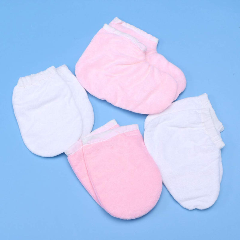 LEORX Paraffin Wax Gloves and Booties Set 4 Pairs Terry Cloth Mitts Booties Moisturizing Spa Accessories for Hand Foot Care (Pink and White) - BeesActive Australia