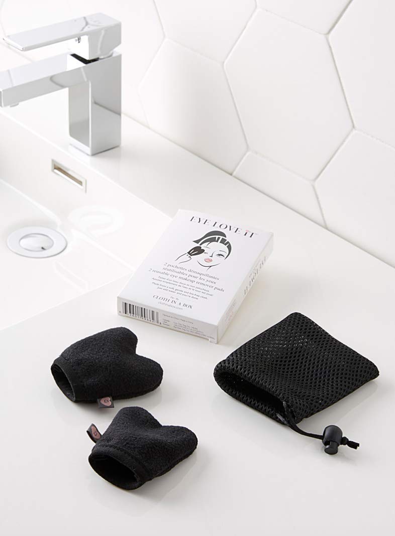 Cloth in a Box Eye Love It Black - Reusable Heart Shaped Eye Makeup Remover Pads | Easily Fits On Fingers | Fresh and Clean Skin | Soft and Gentle | Mesh Carry Bag Included | - BeesActive Australia