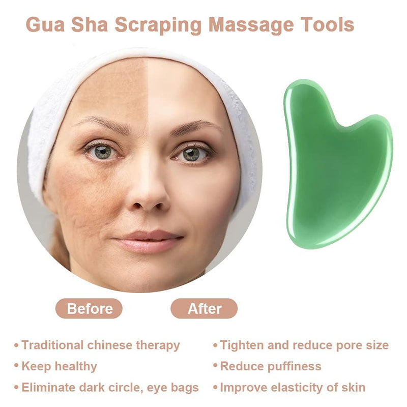 URAQT Gua Sha Board, 2 Pcs Jade Stone Face Scrapping Massager, Guasha Facial Tool, Green Quartz Natural Massage Tool Anti Aging and Wrinkles for Face, Eye, Neck, Body Massage A-green - BeesActive Australia