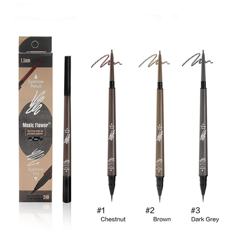 2 in 1 Eyebrow Pencil Tint 1.5mm Fine Tip Microblading Pen Waterproof 24h Long-lasting (Pack of 1) Pack of 1 Brown - BeesActive Australia