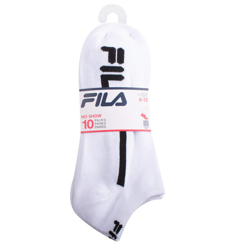 Fila mens Racing Striped No Show Socks One Size White (10 Pack) - BeesActive Australia