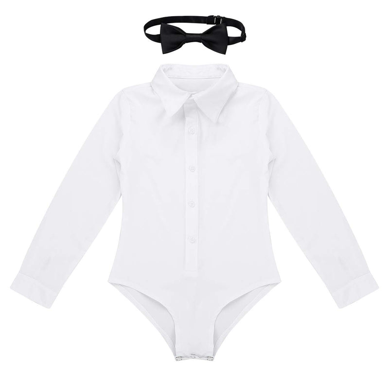 [AUSTRALIA] - iEFiEL Kids Boys Long Sleeve Ballroom Latin Salsa Dance Shirt Romper Bodysuit Tuxedo Leotard Modern Dancewear White 12 