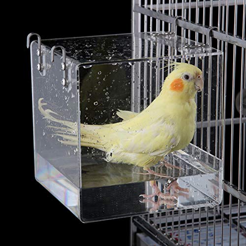 Xxmbbjy Hanging Bird Bath Cube, Transparent Bath Shower Box Bowl with Stainless Steel Hooks for Small Bird Canary Budgerigar Parrots Crested Myna Cockatiel Lovebird - BeesActive Australia
