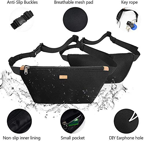 CGBE Waist Bag for Women Men, Running Fanny Pack Belt Bag with Adjustable Strap for Casual Hiking Cycling Dog Walking Fishing Black - BeesActive Australia