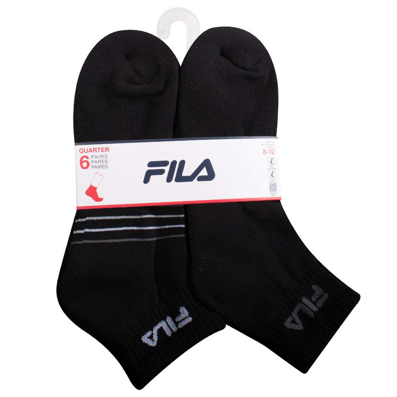 Fila mens Striped Half Cushion Quarter Socks One Size Black (6 Pack) - BeesActive Australia