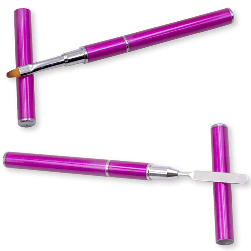 2PCS Dual-Ended Polygel Brush & Picker, Kalolary 2 in 1 Designs Polygel Nial Brushes Stainless Steel Gel Nail Brush Polygel Slice Tool for PolyGel UV Gel Acrylic Nails Extension(Purplish red+ Blue) - BeesActive Australia