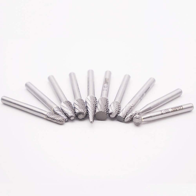 Carbide Burrs Set 10pcs, Double Cut Solid Carbide Rotary Burr Set 1/4" Shank for Die Grinder Drill,Metal Carving, Polishing,Engraving,Drilling by LU&MN 10PCS-SET - BeesActive Australia