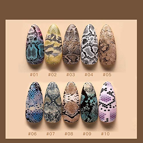 VellMix 10 Rolls Snake Nail Decals Nail Art Decoration Flower Snake Skin Print Design Nail Foils Holographic Starry Sky Foil 10 Roll for Acrylic Nail and UV Gel Decoration - BeesActive Australia