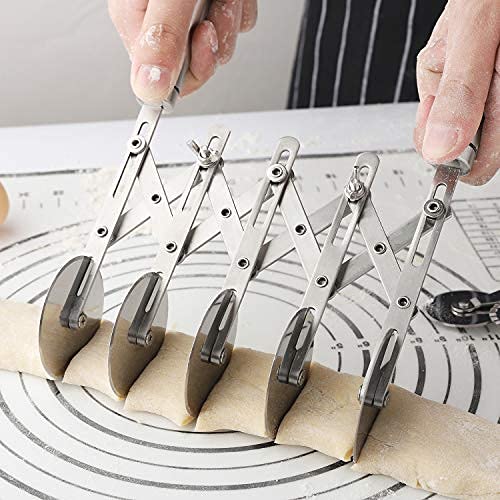 5 Wheel Pastry Cutter with Handle Stainless Steel Double cutter Adjustable Pizza Slicer Multi-Round Dough Cutter Roller (silver) Silver - BeesActive Australia